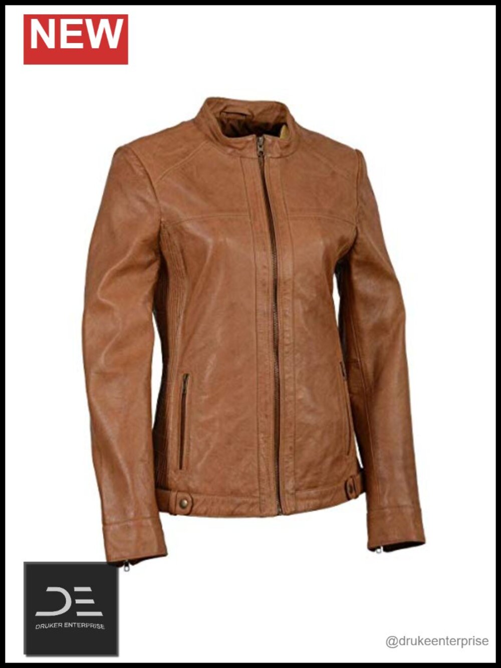 Women's Saddle Zip Front Leather Jacket with Side Stretch Fitting